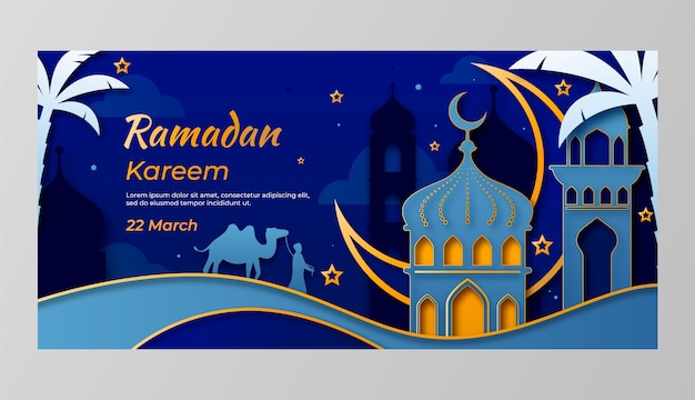 Paper style ramadan celebration horizontal banner template