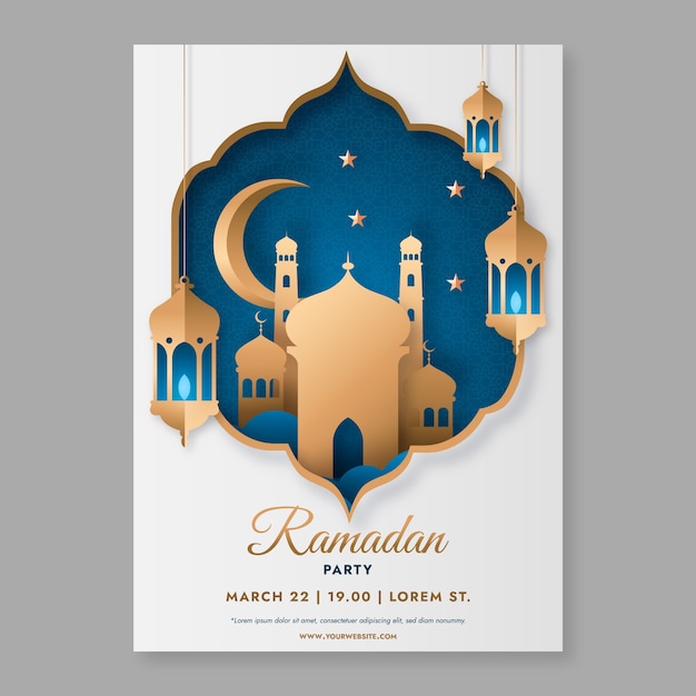 Free vector paper style ramadan celebration vertical poster template