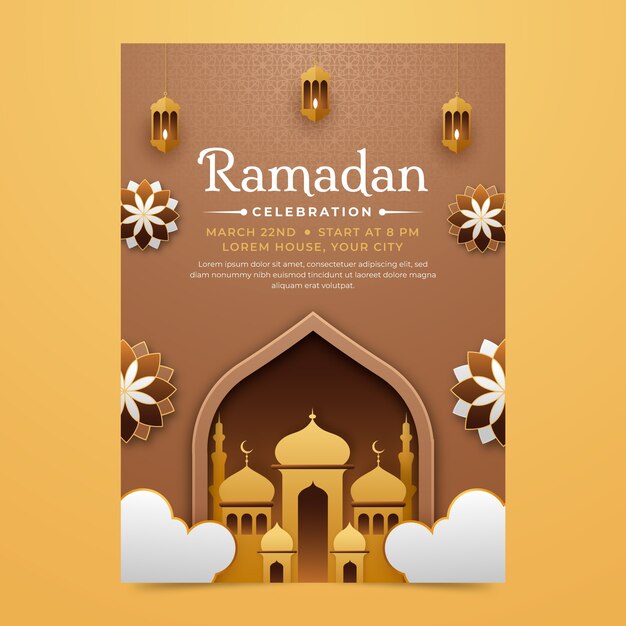 Paper style ramadan celebration vertical poster template