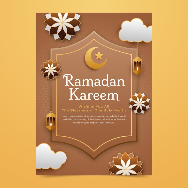 Paper style ramadan celebration vertical poster template