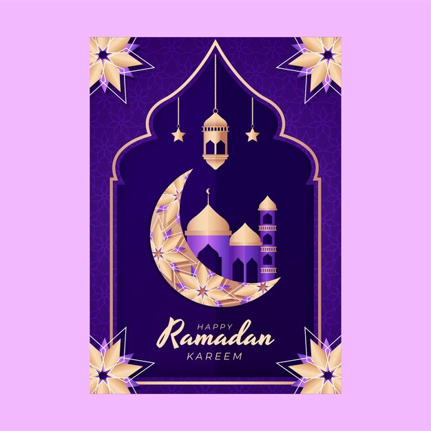 Paper style ramadan greeting card template