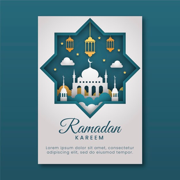 Free vector paper style ramadan greeting card template