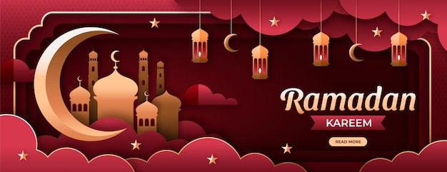 Vettore gratuito modello di banner orizzontale ramadan in stile carta