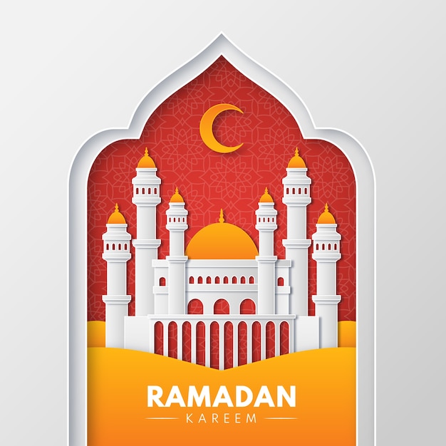 Vettore gratuito illustrazione del ramadan in stile carta