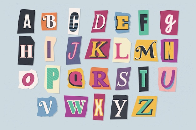 Collection of vintage style Paper Letters. Alphabet letters