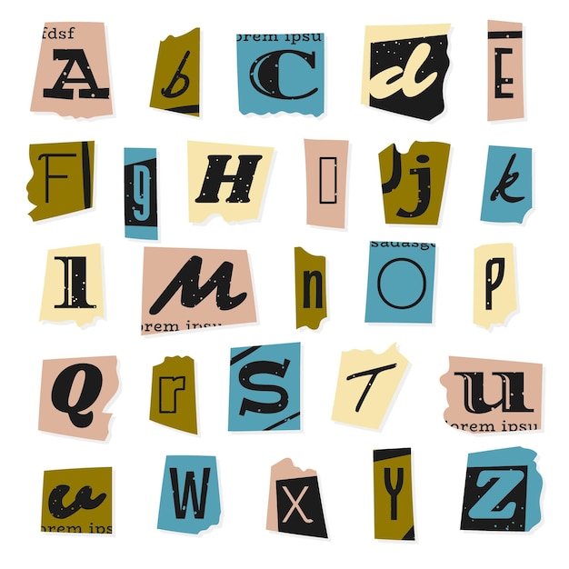 Free vector paper style ransom note letter pack