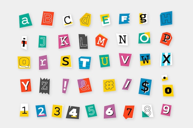 Free vector paper style ransom note letter set