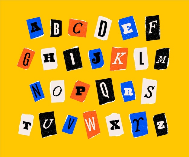 Free vector paper style ransom note letter set