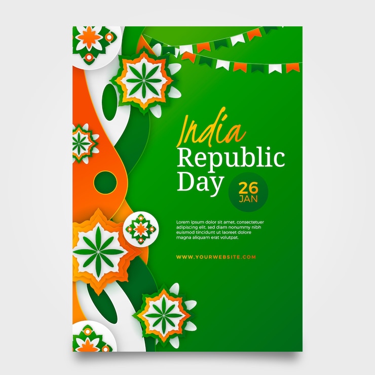 मुफ़्त वेक्टर paper style republic day vertical poster template