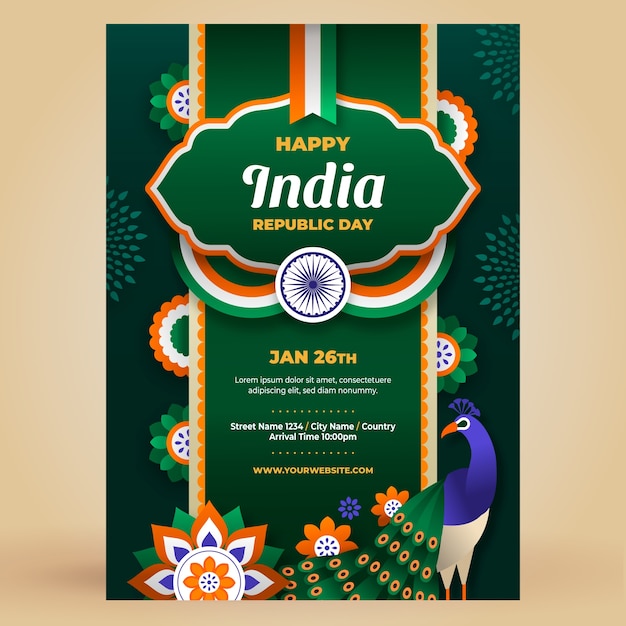 Paper style republic day vertical poster template