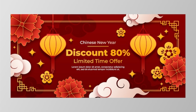 Free vector paper style sale banner template for chinese new year celebration