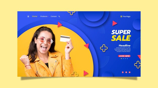 Paper style sale landing page template with photo