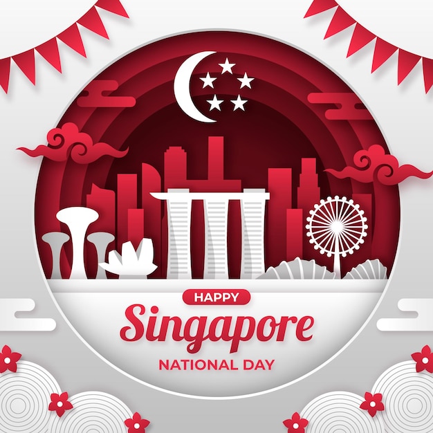 Free vector paper style singapore national day illustration