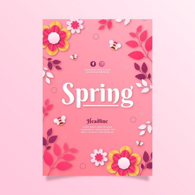 Paper style spring vertical poster template