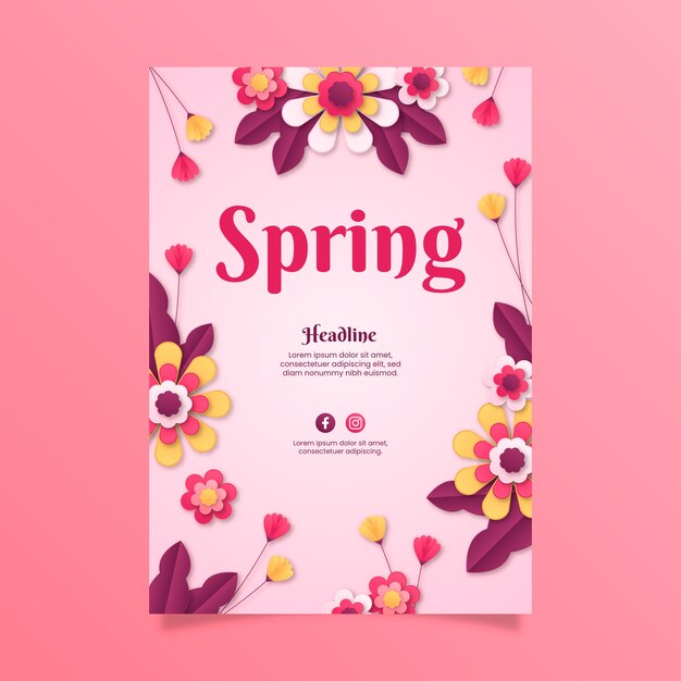 Paper style spring vertical poster template