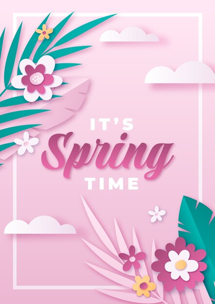 Paper style spring vertical poster template