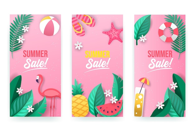 Paper style summer sale banners set