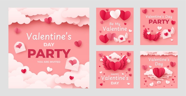 Free vector paper style valentine's day instagram stories collection