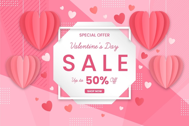 Free vector paper style valentine's day sales promo