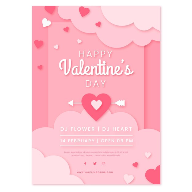 Paper style valentine's day vertical flyer template