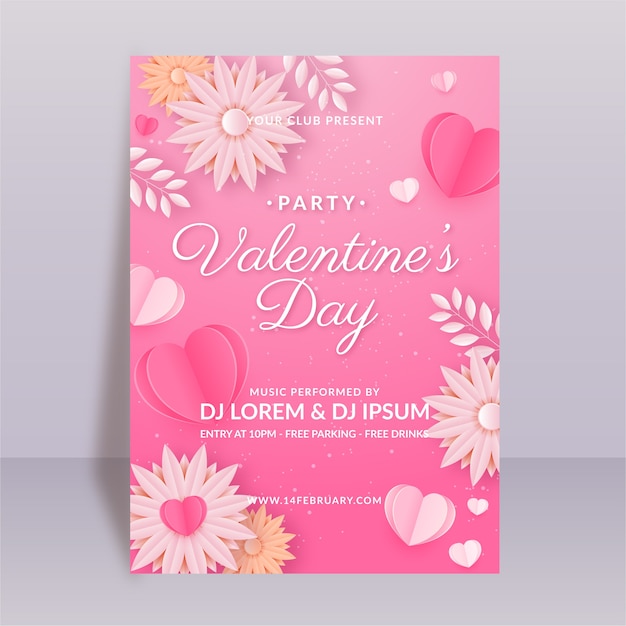 Free vector paper style valentine's day vertical flyer template