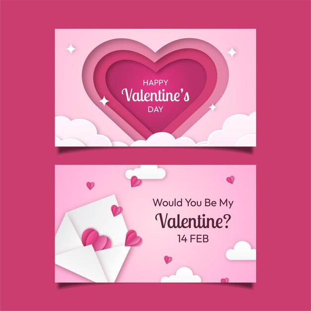 Paper style valentines day celebration greeting cards collection