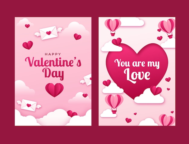 Paper style valentines day celebration greeting cards collection