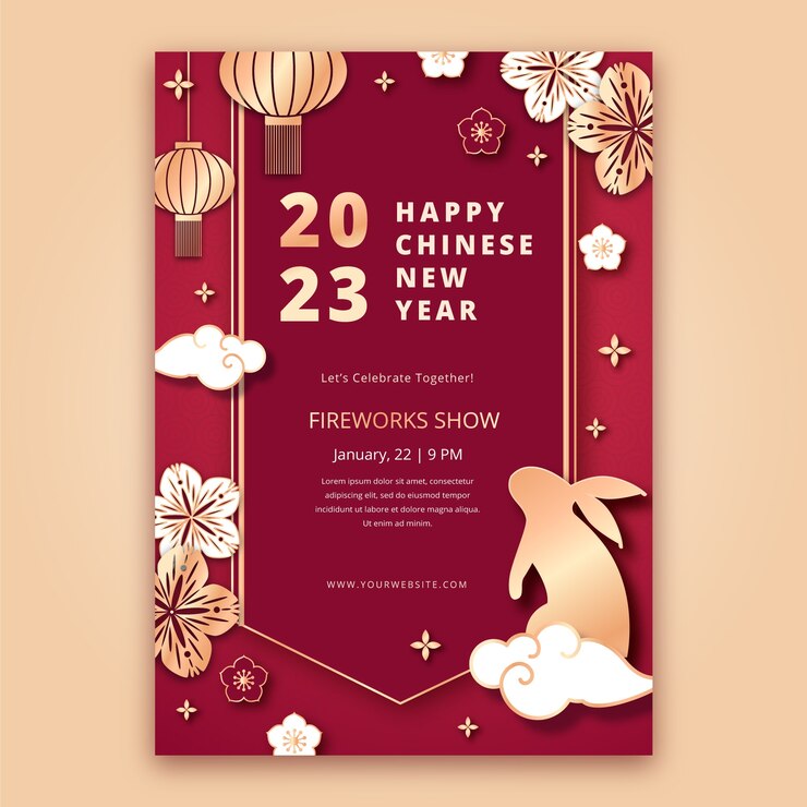 Free Vector paper style vertical poster template for chinese new year celebration