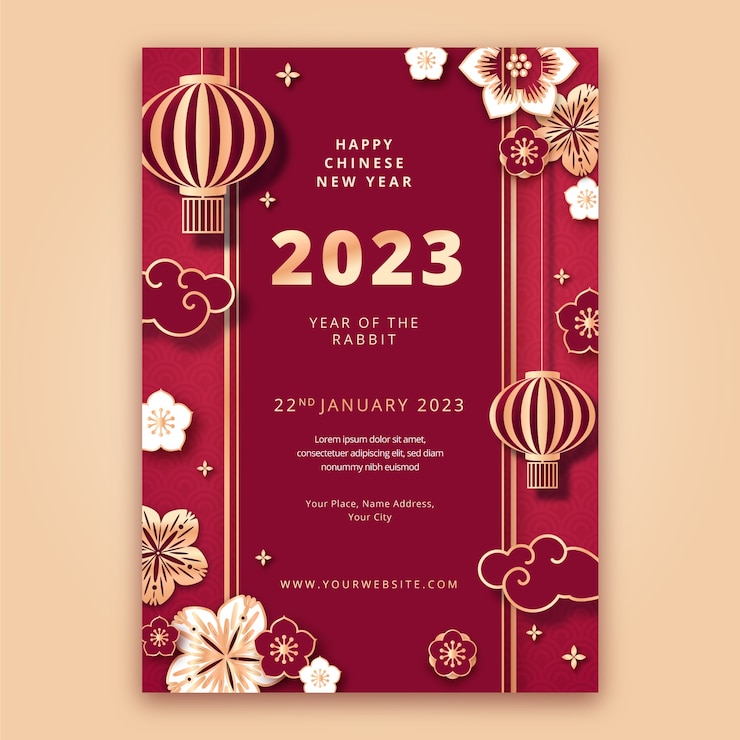 Free Vector paper style vertical poster template for chinese new year celebration