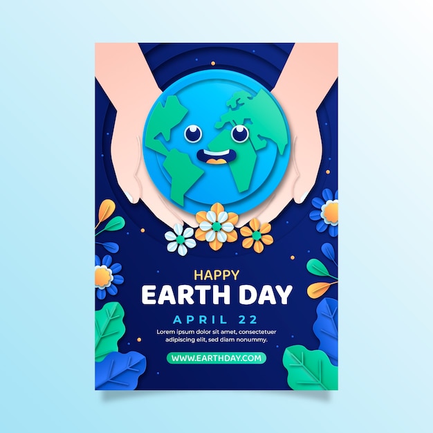 Paper style vertical poster template for earth day celebration