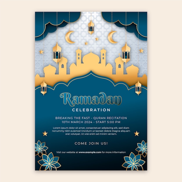 Бесплатное векторное изображение Вертикальный плакат в бумажном стиле для исламского празднования рамадана.
