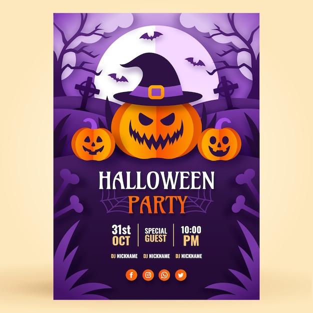 Free vector paper style vertical poster template for halloween celebration