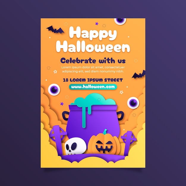 Paper style vertical poster template for halloween season celebration