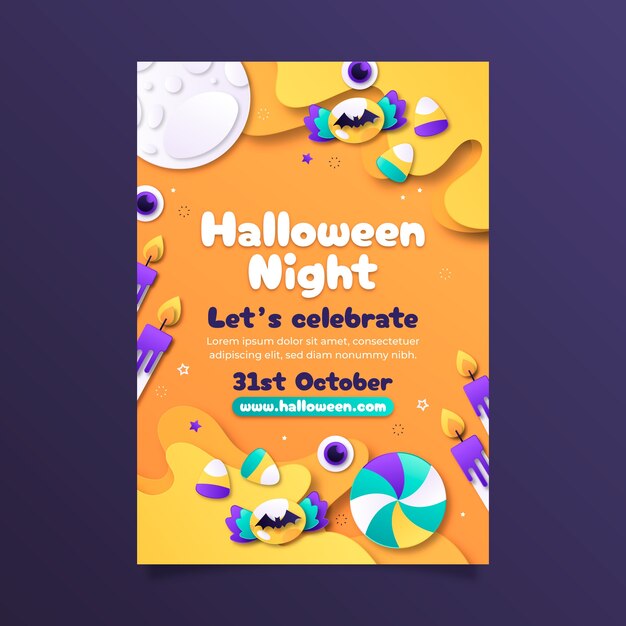 Paper style vertical poster template for halloween season celebration