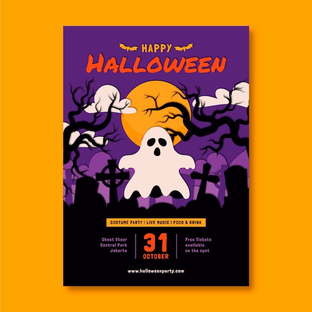 Free vector paper style vertical poster template for halloween season celebration