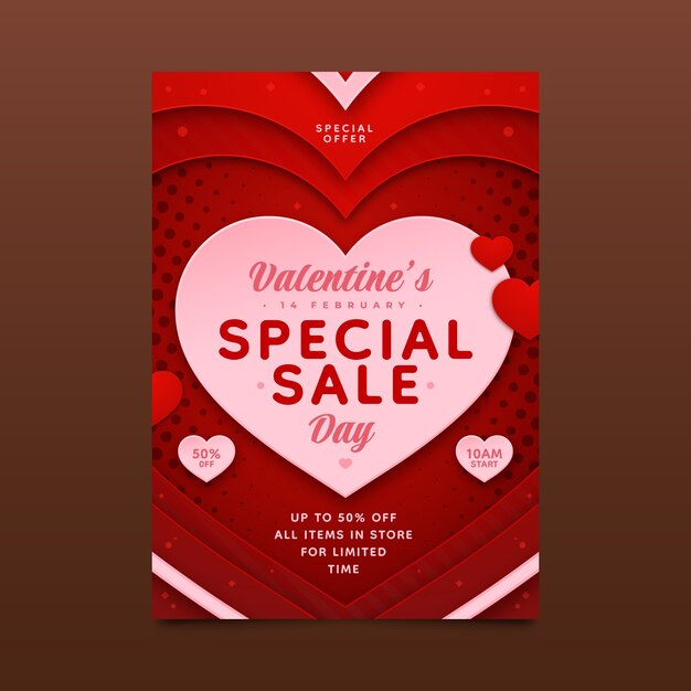 Paper style vertical poster template for valentine's day holiday