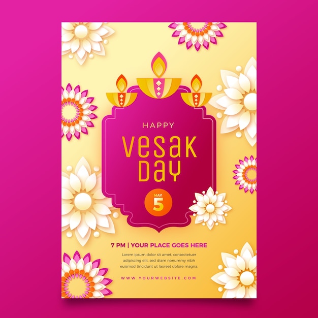 Vettore gratuito modello di poster verticale in stile carta per la celebrazione del festival vesak