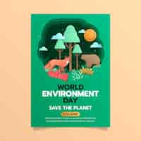 Free vector paper style vertical poster template for world environment day celebration
