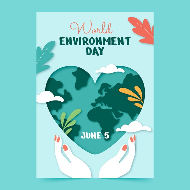 Paper style vertical poster template for world environment day celebration