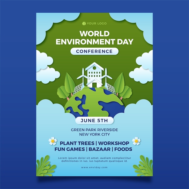 Paper style vertical poster template for world environment day celebration