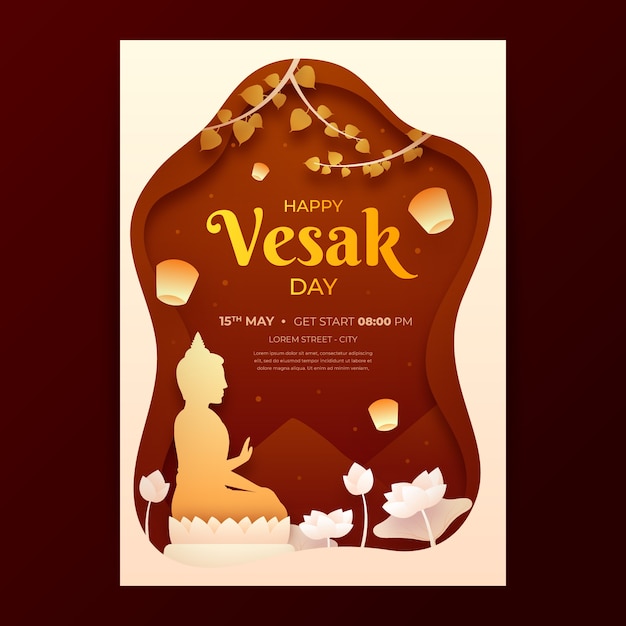 Free vector paper style vesak greeting card template