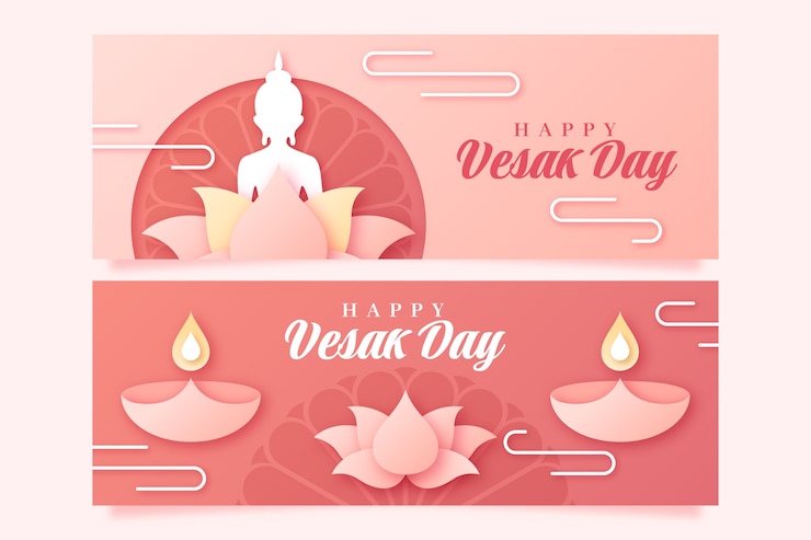 Free Vector paper style vesak horizontal banners pack
