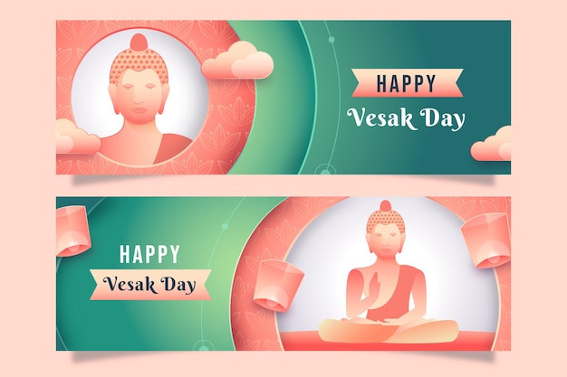 Free vector paper style vesak horizontal banners pack