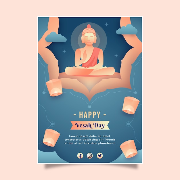 Free vector paper style vesak vertical poster template