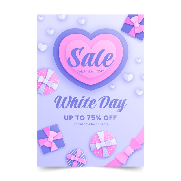 Free vector paper style white day vertical flyer template