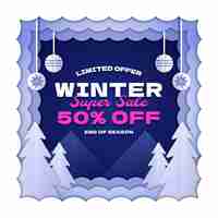 Free vector paper style winter sale illustration and banner