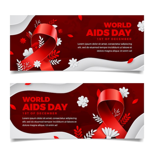 Paper style world aids day horizontal banners set