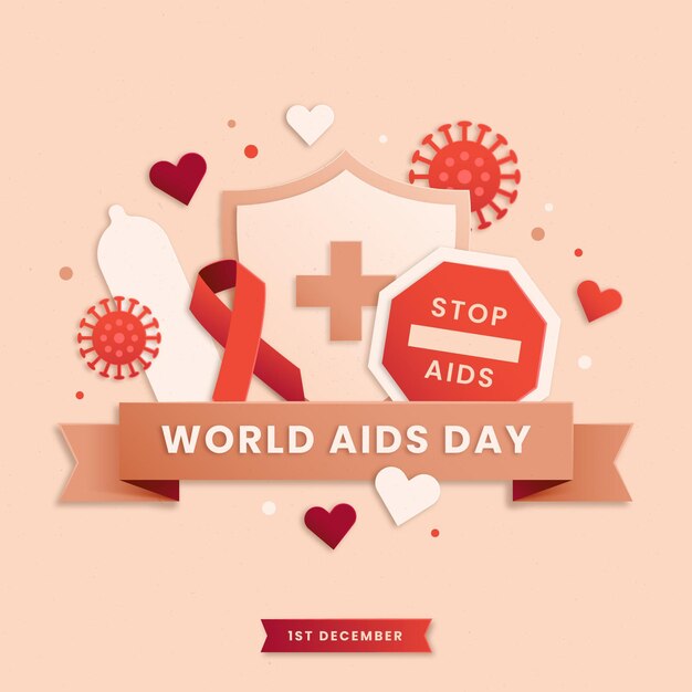 Paper style world aids day illustration