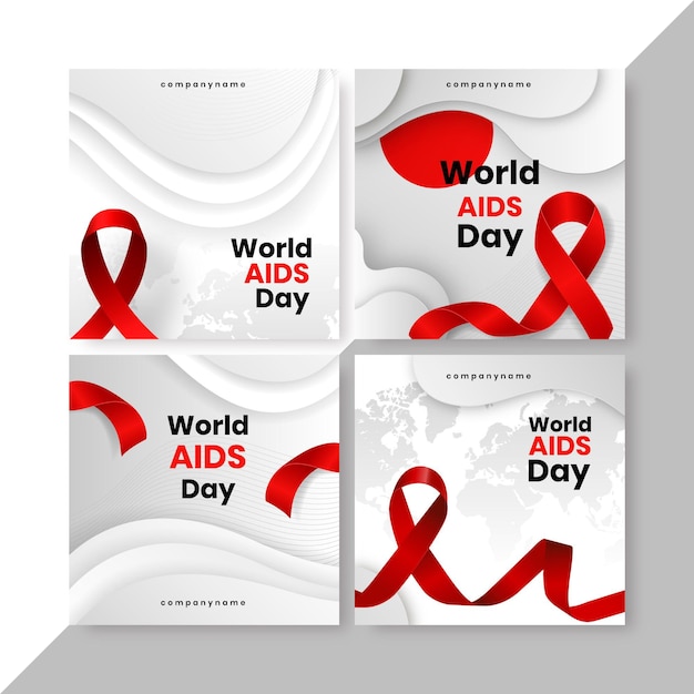 Free vector paper style world aids day instagram posts collection