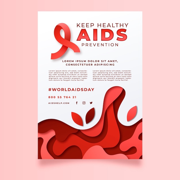 Free vector paper style world aids day vertical poster template